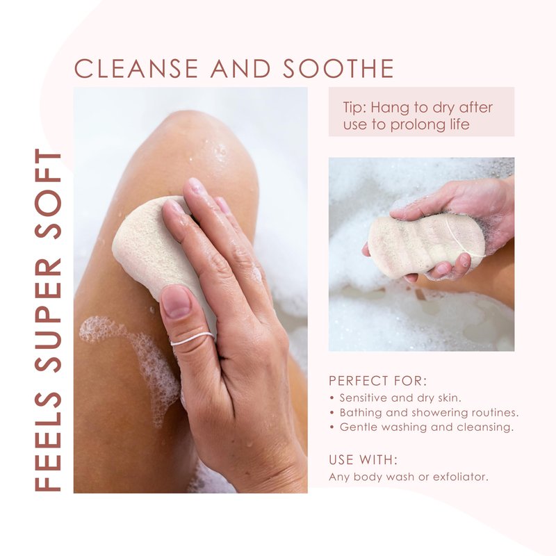 Konjac Sponge Body (2 Pack) | Microplastic Free Soft Plant Based Vegan Fiber | Sustainable | 100% Natural + Non-Toxic | Biodegradable | Eco-Friendly | Plastic Free Packaging