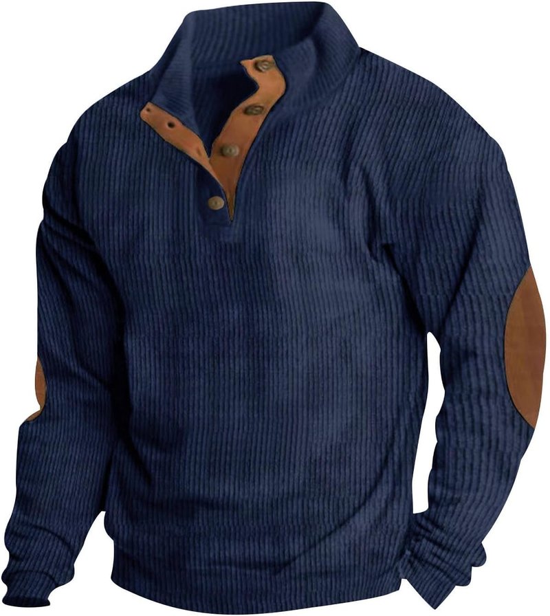 Men's Stand Collar Pullover Sweatshirt - Loose Fit Long Sleeve Corduroy | Casual Fall Style