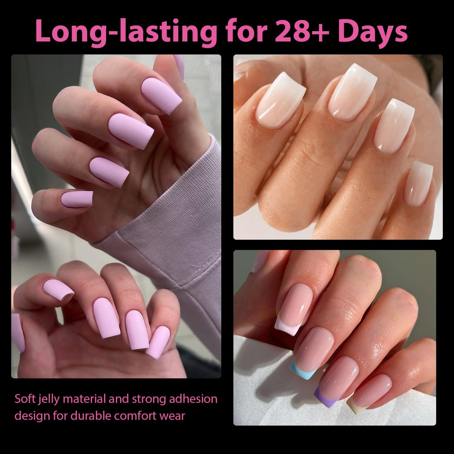Square Nail Tips - 504PCS Short Pre-Etched Gel Fake Nails | Full Cover Soft Acrylic, 12 Sizes for DIY French Manicure