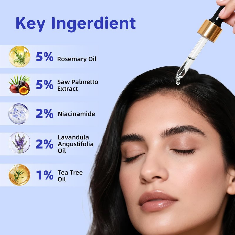 100% Natural Hair Oil with Rosemary & Saw Palmetto, Nourishing Treatment for Dry Damaged Hair, Smooth Frizz & Strengthen Strands for Silky Soft Shine