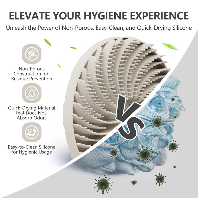 Silicone Body Scrubber, BEAUTAIL Gentle Exfoliating Shower Bath Brush 5th Gen for Sensitive Skin, Innovative Silicone Bristles Design for Lather Well, Ergonomic No-Slip Handle, 1 Pack (Starlight)