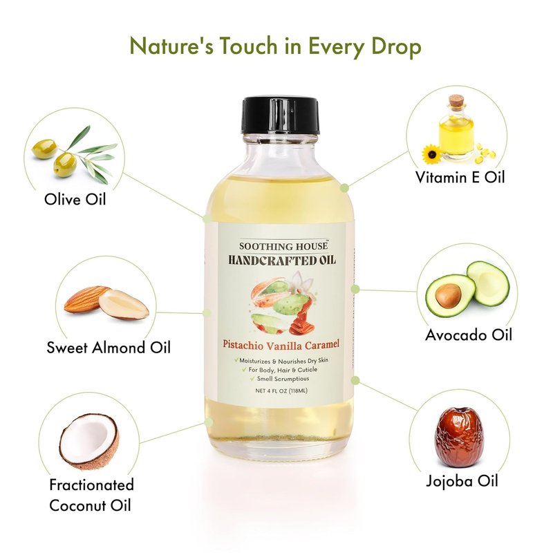 Pistachio Vanilla Caramel Body Oil - Nourishing Moisturizer for Soft, Glowing Skin | Jojoba & Almond Oil (4 fl oz)