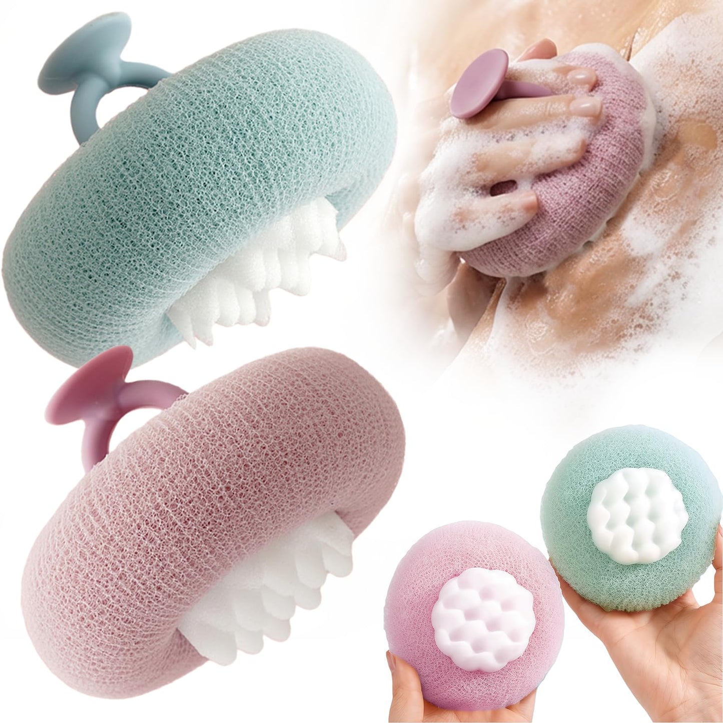 Super Soft Sunflower Suction Bath Ball, 2025 Upgraded 2 in 1 Sunflower Bath Ball Exfoliating Bath Sponge Cleaning Brush (2) (Pink)