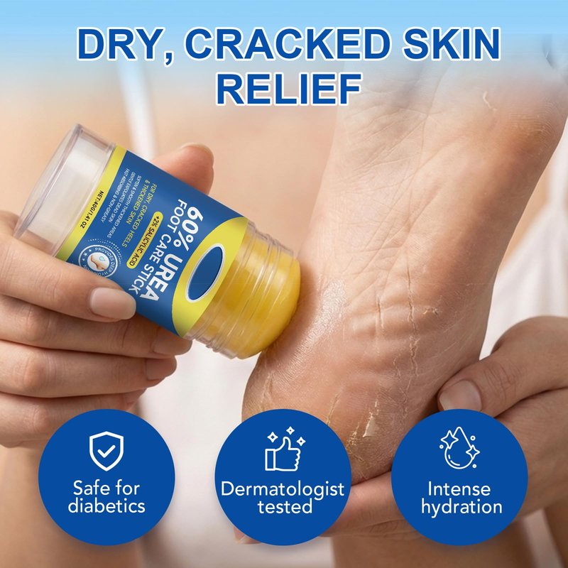 60% Urea Cream Stick with 2% Salicylic Acid, Maximum Strength Foot Cream Stick for Dry Cracked Heels & Calluses, Rapidly Softens Thick Skin - Non-Greasy & Fast Acting - 2-Day Visible Results