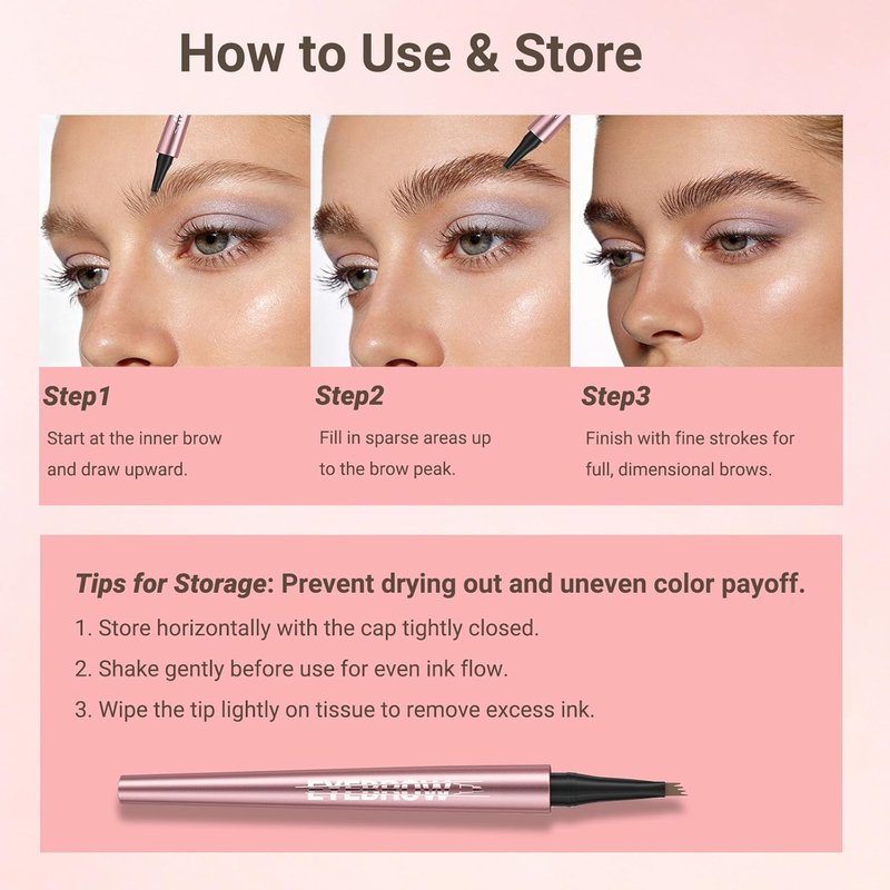 Eyebrow Pencil - Micro-Fork 4-Tip Design for Natural Hair-Like Strokes | Smudge-Proof, 02# Brown