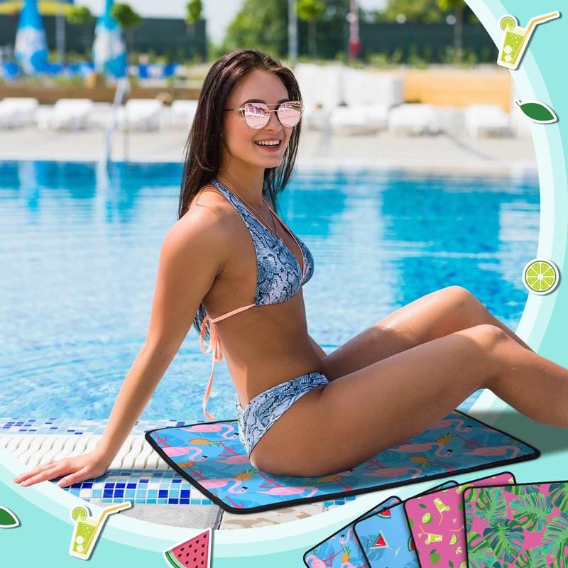 Drydiet 4 Pcs Pool Seats for Edge 15.7 x 19.7 Inches Poolside Seating Mat Neoprene Non Slip Swimming Pool Cushions Pad for Outdoor Summer Beach Lounging Poolside Chair Accessories(Cute Style)