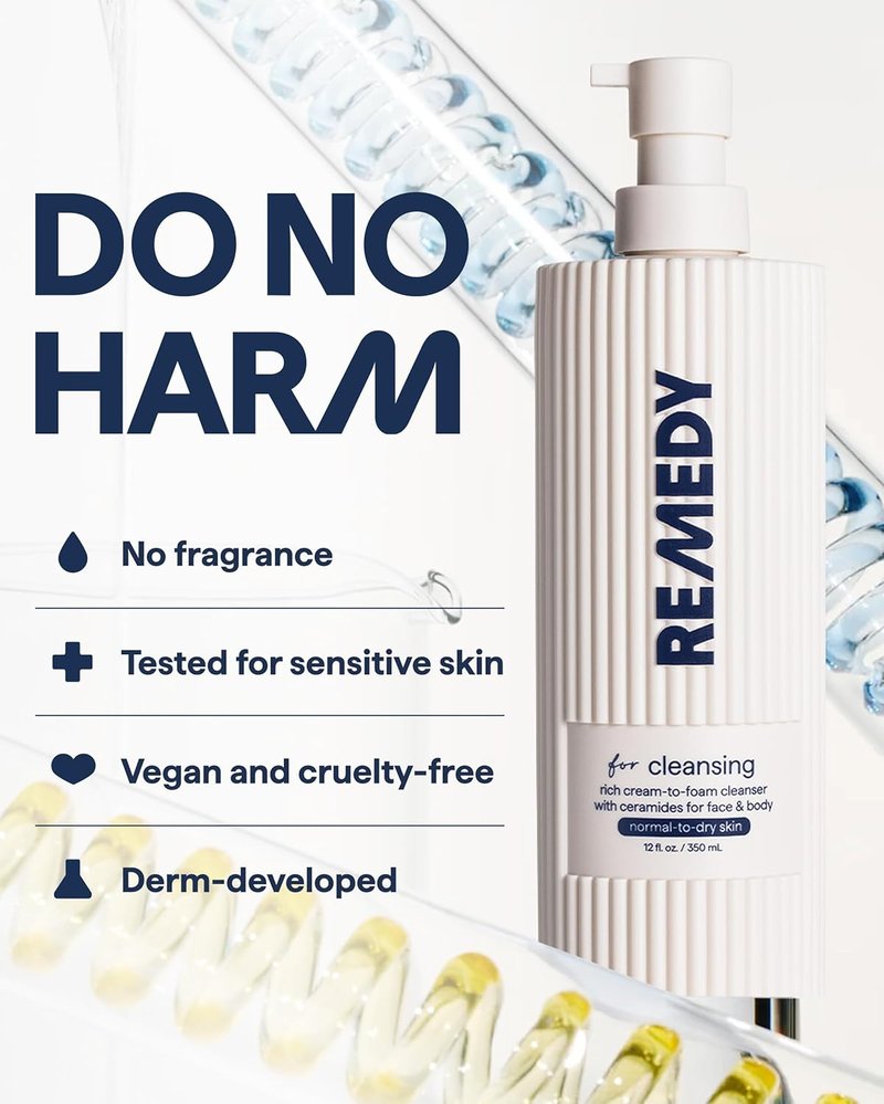 Remedy for Rich Cream Cleansing | Cream-to-Foam Face Wash with Ceramides, Glycerin and Panthenol | Hydrating Cleanser for Normal to Dry Skin | By Dermatologist Dr. Shah, 12 fl. Oz