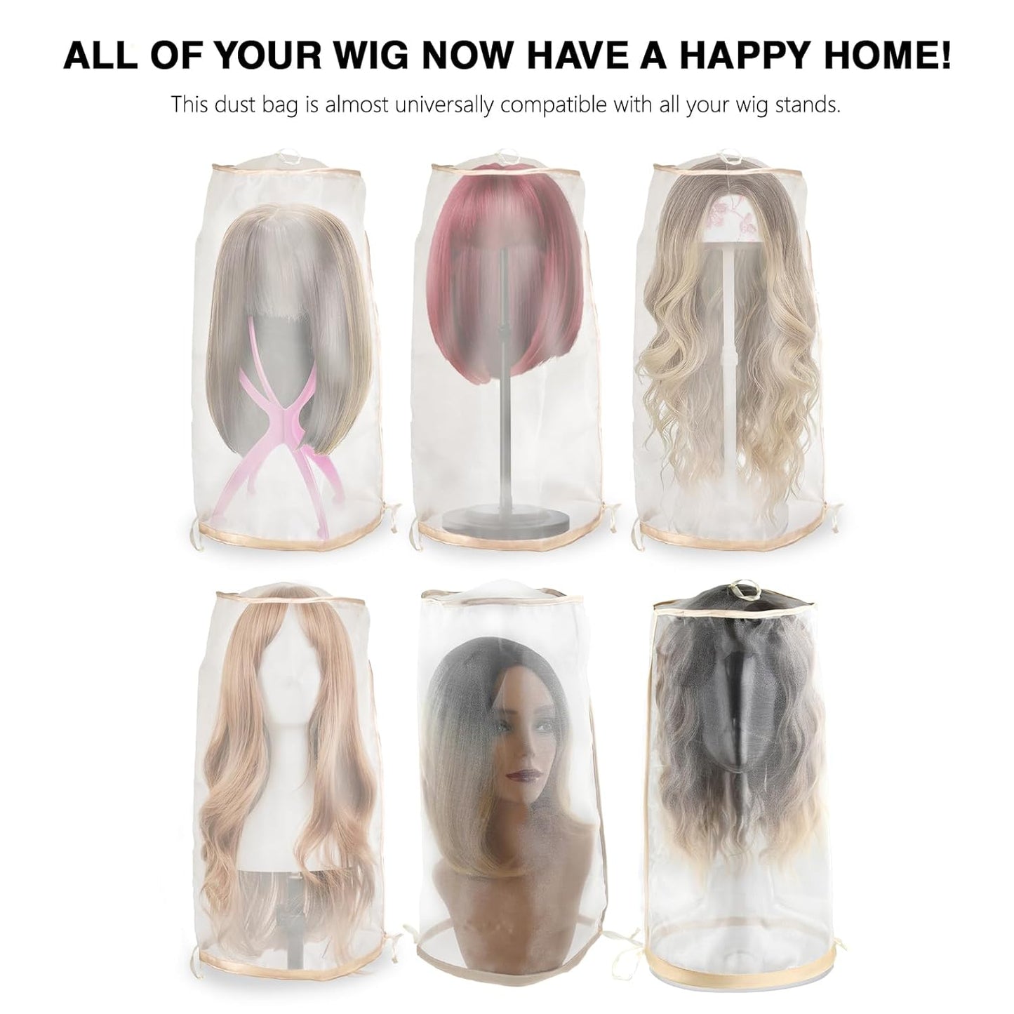 Wig Storage Bags - 5-Pack Drawstring Covers for Multiple Wigs | Dust-Proof Holders for Home & Salon Use