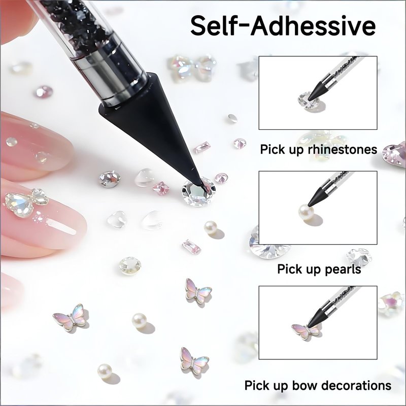 2PCS Rhinestone Picker Tool Dotting Pen - Rhinestone Picker Tool Set with 6 Wax Tips and 2 Tweezers, Gem Picker Pen Diamond Jewel Applicator, Rhinestone Tools Kit for Bedazzling DIY Nail Art
