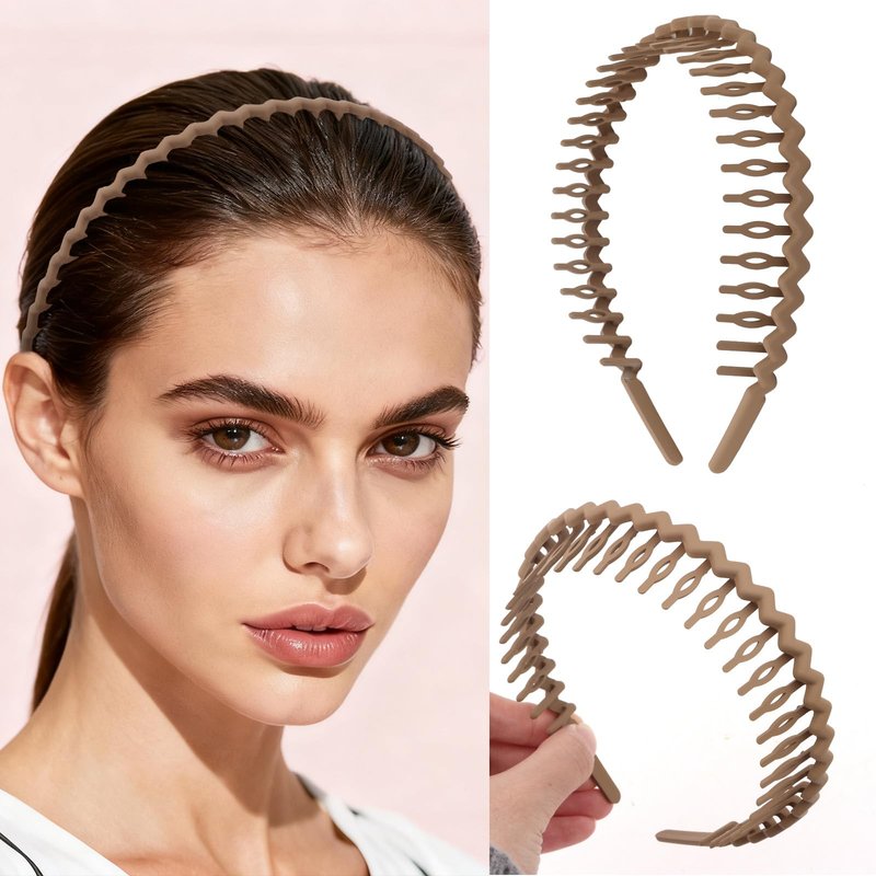 GAFATORY 3 PCS Zig Zag Headbands Wavy Headband with Teeth Plastic Comb Hairband Non Slip Thin Elastic Head Bands Fashion Hair Accessories for Women Men