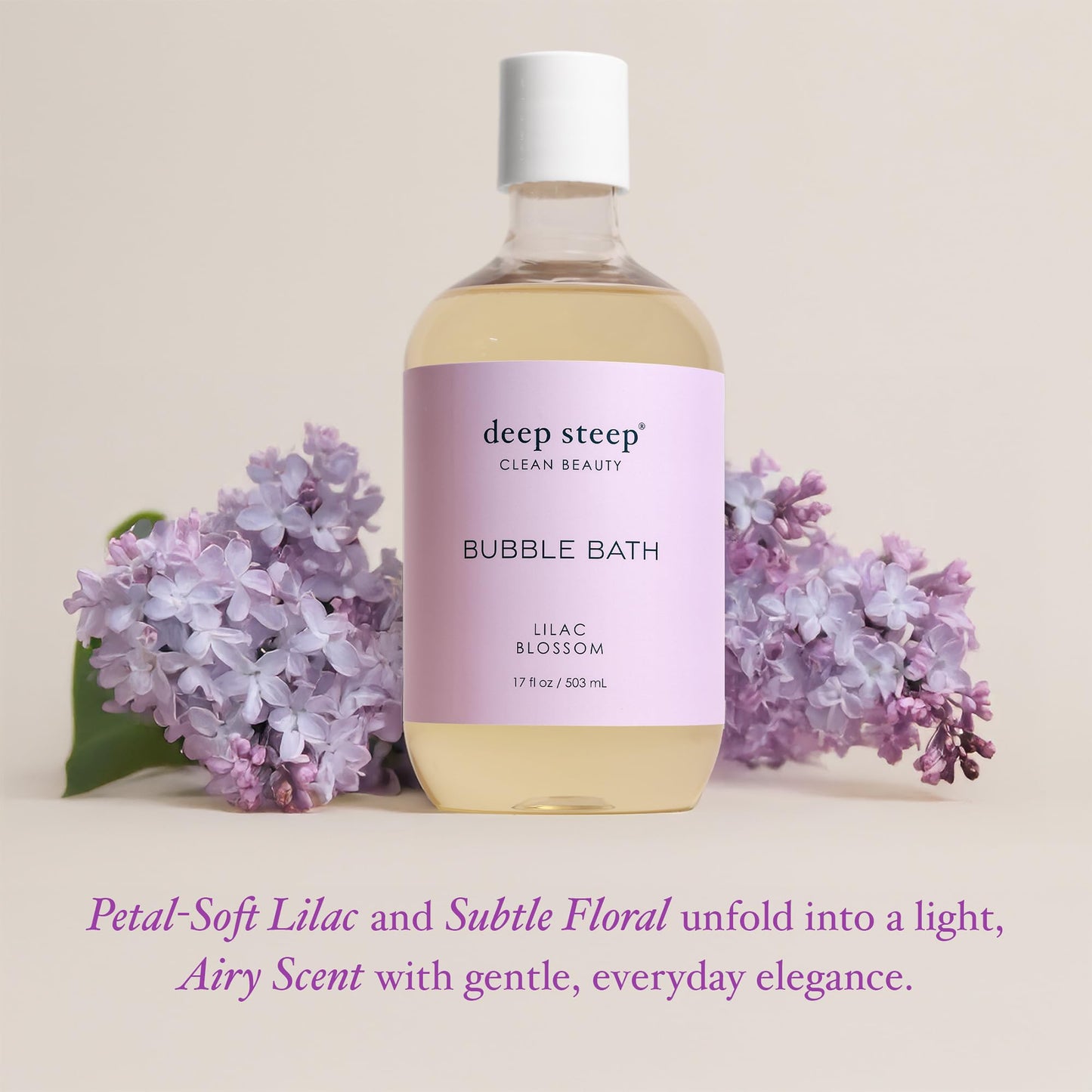 Deep Steep Lilac Blossom Bubble Bath for Women, Hypoallergenic, Clinically Tested, Clean Formula for Sensitive Skin, Sulfate-Free, 17 fl oz Bottle, Essential Bath Accessories