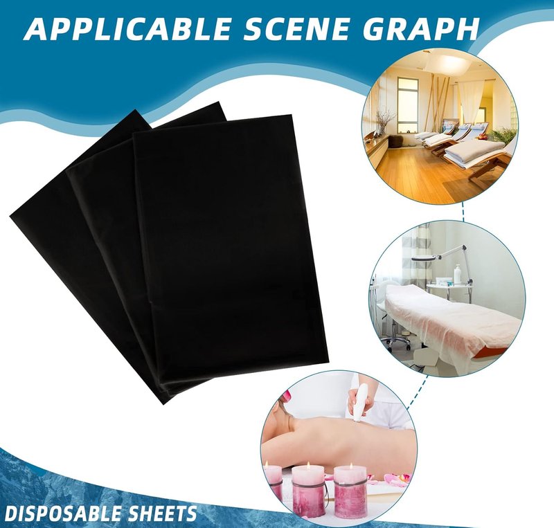 Disposable Bed Sheets - 50 Pack Waterproof Non-Woven Fabric for Spa, Massage, Beauty Salons | 31 x 70 Inches - Black