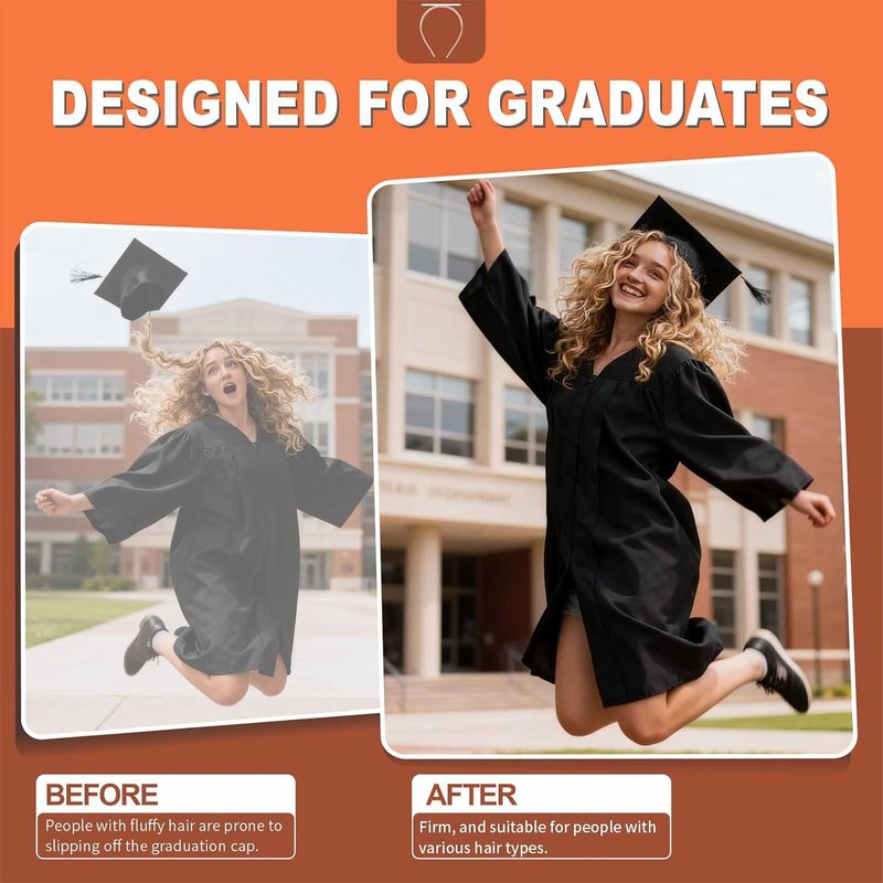Cuteowl Graduation Cap Headband - Securely Holds Grad Cap While Maintaining Your Hairstyle | Black (1 Pack)