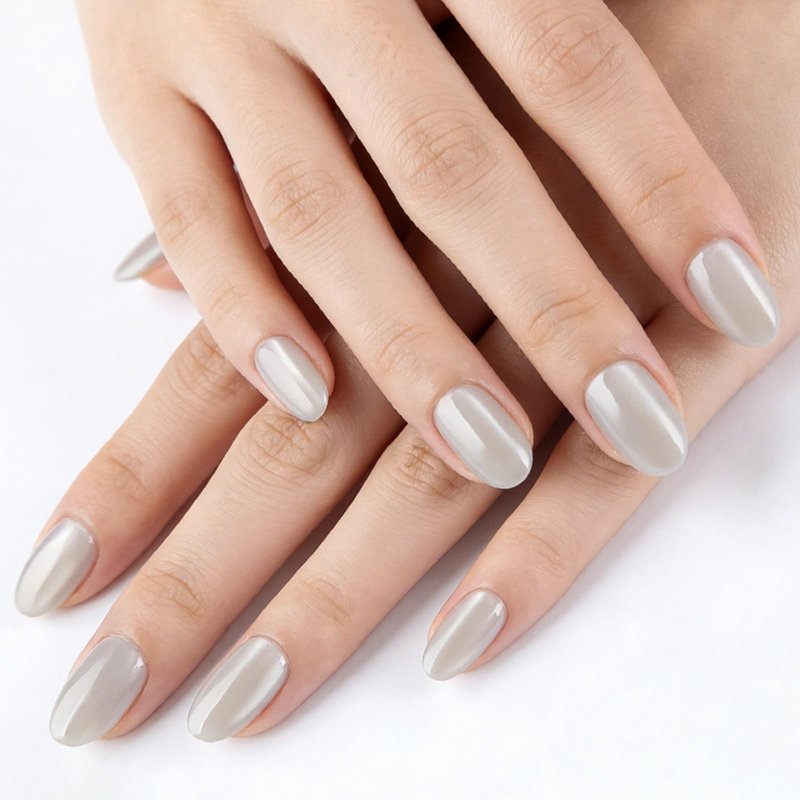 Short Almond Press on Nails White Glitter Fake Nails Shiny Nail Press ons Design Glossy Full Cover Stick on Nail for Women Manicure 32Pcs