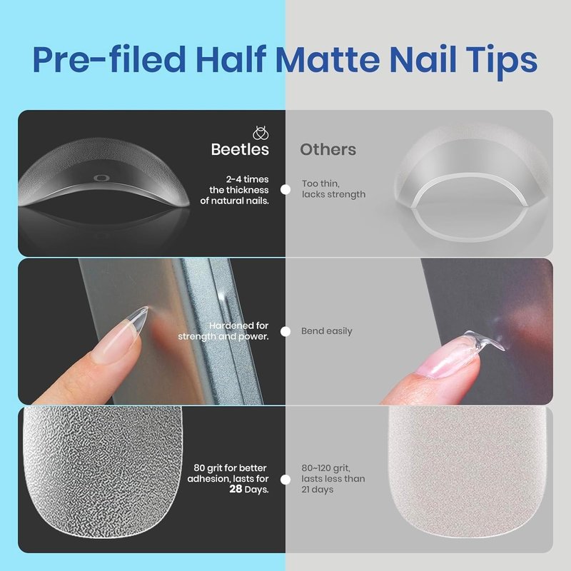 Beetles Gel Nail Kit - 504 Pcs Almond Shape Nail Tips & Easy Extension Set | UV LED Light Gift for Women