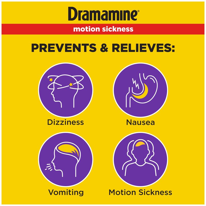 Dramamine Motion Sickness Less Drowsy, Travel Vial, Multicolor, 8 Count