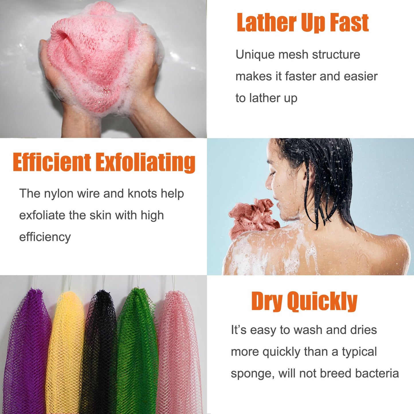 Unifab Authentic African Net Sponge with Knots, 2 Pieces African Exfoliating Net Real Sapo Sponge, Afro Scrub Wash Cloth Body Scrubber for Bath & Shower (Pink & Blue)