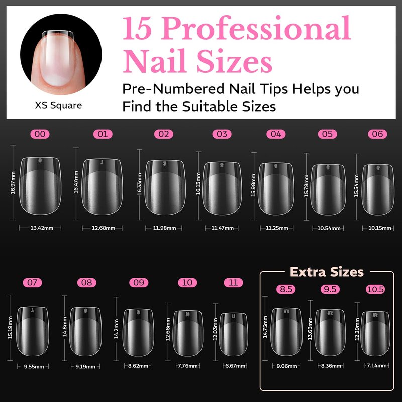 Extra Short Square Nail Tips - 600pcs Pre-Etched Soft Gel Acrylic Fake Nails | Half Matte Full Cover Clear Press-On Extensions for DIY Manicure