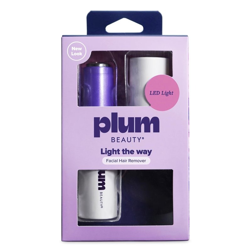 Plum Beauty Facial Hair Remover for Women – Portable Lipstick-Sized Shaver with Built-in LED Light – Painless Dual-Track Rotary Blade for Upper Lip, Cheeks, and Forehead – AA Battery Powered