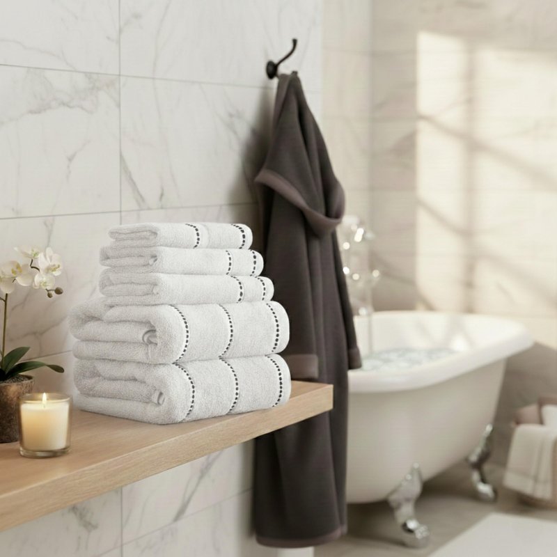 Lavish Home 6 Piece Bathroom Towels Set - 525GSM 100% Cotton Bathroom Essentials - 2 Bath Sheets, 2 Hand Towels, and 2 Wash Cloths for Bath, Shower, Gym, Spa, and Dorm Room (White)