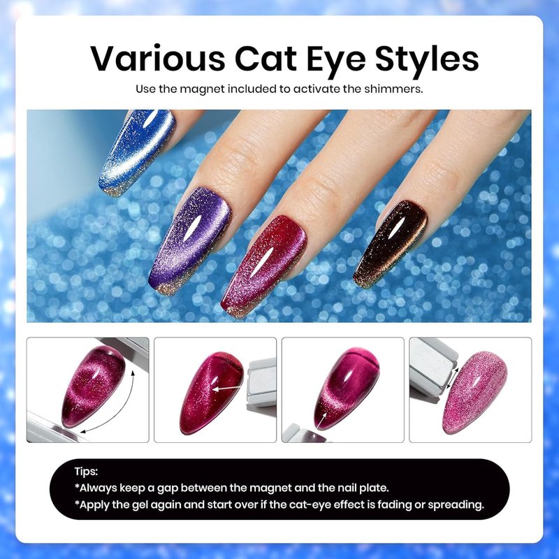 Beetles Cat Eye Gel Nail Polish Set - 36 Colors Gift Spree Red Purple Brown Green Burgundy Magnetic Christmas Gel Polish Kit Base Glossy Matte Top Coat Soak off UV DIY Salon Nail Art Gift for Women