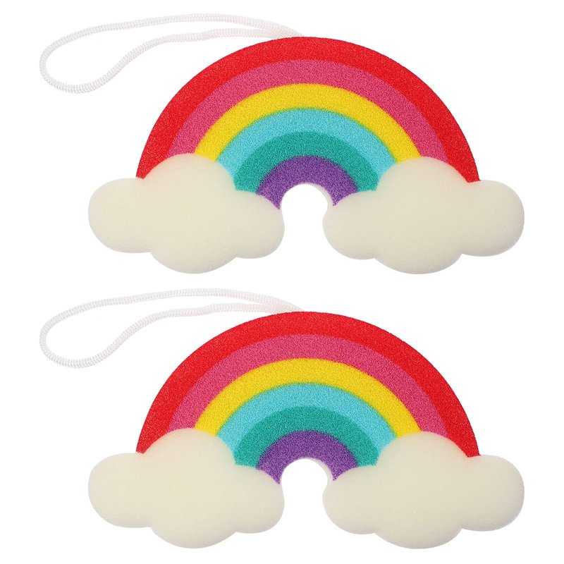 Mobestech Rainbow Shower Sponge for Kids Soft Exfoliating Bath Loofah Body Scrubber Gentle Cleaning with Fun Rainbow Design Lightweight and Compact 9.05X4.72X1.37In