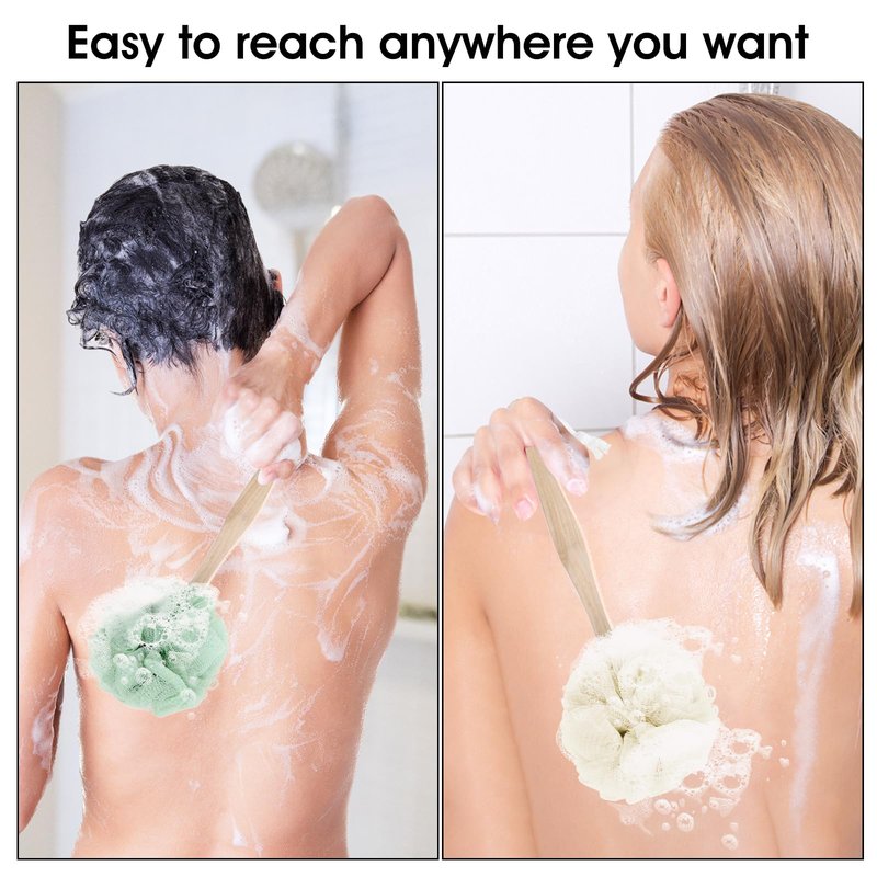 8 Pack Large Bath Puff Loofah Sponge with Long Handle Shower Loofah, Bath Body Back Brush