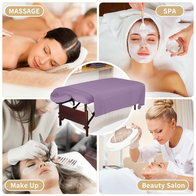 4 Sets Premium Microfiber Massage Table Sheets Set 3 Piece Set Includes Massage Table Cover Fitted Sheet and Fitted Face Rest Cover, Purple