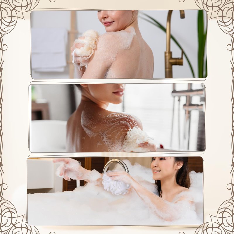 Oqqlin 10 Pack Soap Bar Loofah, 2 in 1 Drawstring Bar Soap Loofah Pouch Exfoliation Mesh Shower Ball for Body Wash and Smooth Skin (Beige, White)