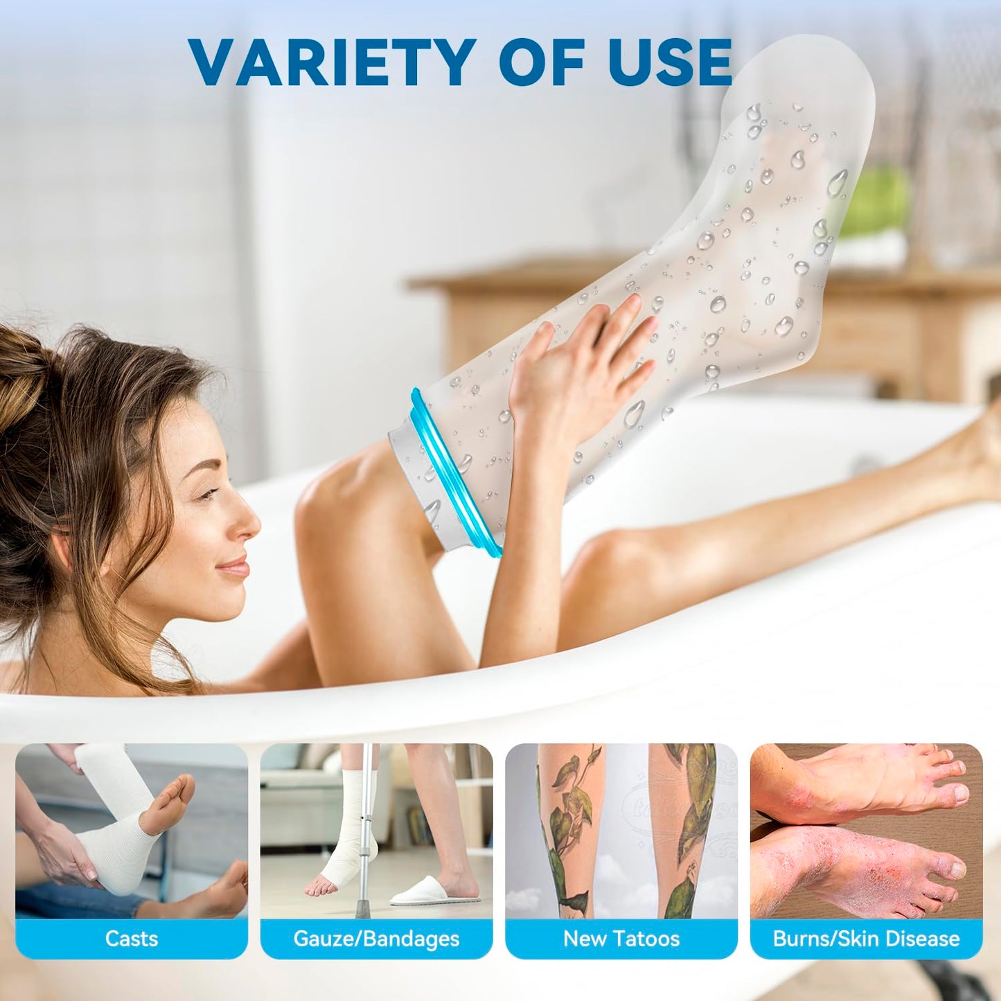 Cast Covers for Shower Leg, 100% Waterproof Leg Cast Cover for Showering, Reusable Cast Shower Cover Leg, Cast Protector for Shower Leg Adult, Shower Boots for Foot after Surgery and Wound Care