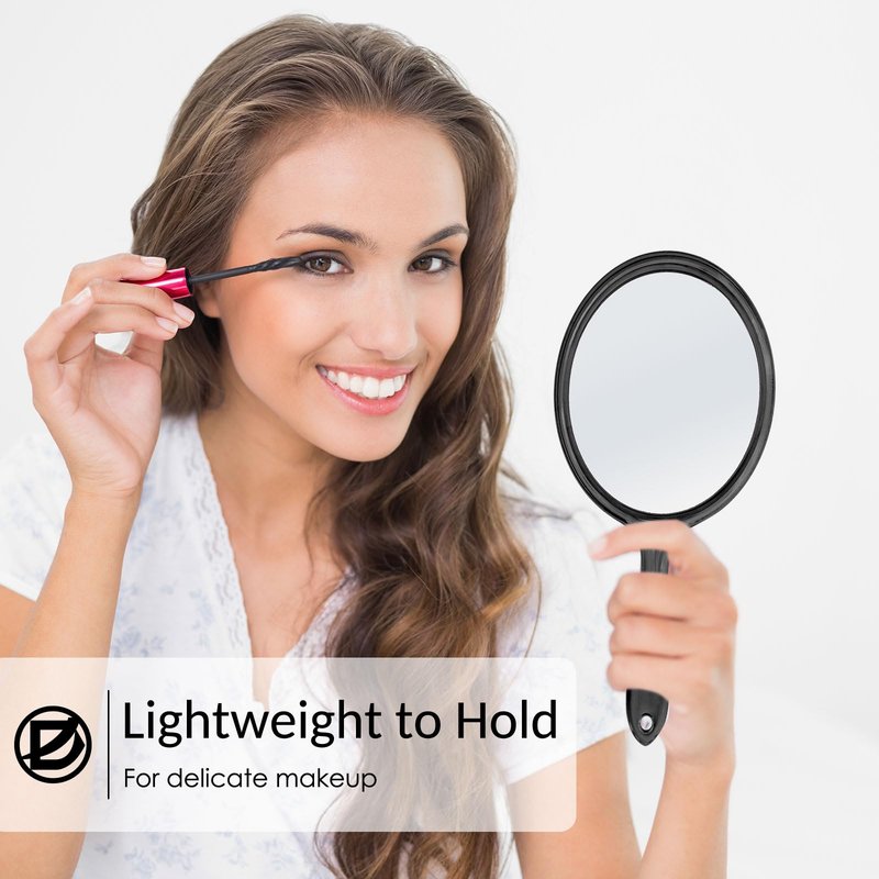 D Double Sided Mirror - Handheld Mirror with Handle - Makeup Mirror 1X/ 2X Magnifying Mirror Rounded Shape Hand Mirror - Black