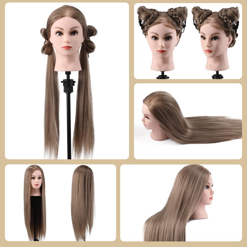 Mannequin Head with Hair, 26" Hair Mannequin Manikin Head Hair Practice Cosmetology Hair Doll Head Styling Hairdressing Training Braiding Cutting Setting with Clamp Holder and Tools