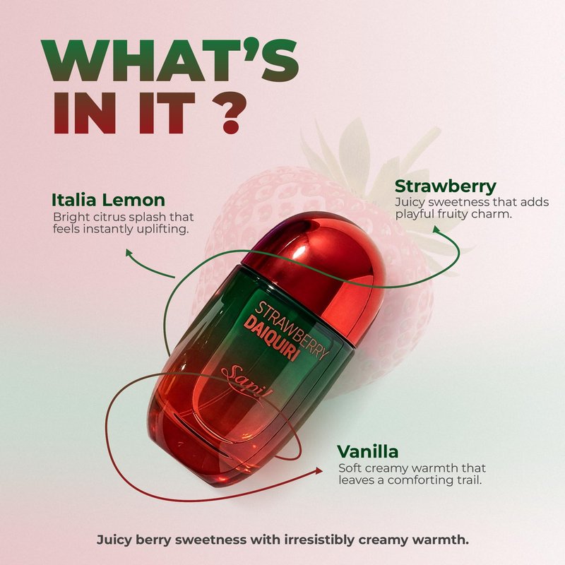 Sapil Strawberry Daiquiri Perfume for Women – Fresh Playful Mood – Daytime Fun & Casual Outings – Strawberry Citrus – Long-Lasting Eau De Parfum 100ml – Build Your Mood Wardrobe