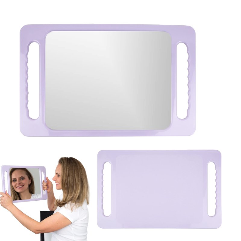 Large Hand Mirror with Double Handle - Rectangular Hand Held Mirror with Handle - Hair Salon Equipment Hairstylist and Barber Accessories (Lavender Purple)