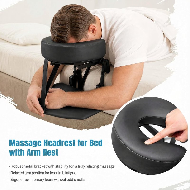 Skiennix Massage Headrest - Adjustable Face Cradle with Arm Rest for Home & Spa | Portable Black Design