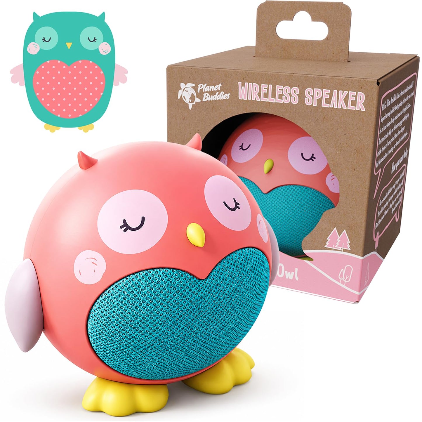 Planet Buddies Owl Kids Bluetooth Speaker, Cute Bluetooth Speaker for Kids, Portable Wireless Animal Speakers for Baby & Toddler, Rechargeable Long Battery Life for Travel, Home & Bedroom - Pink