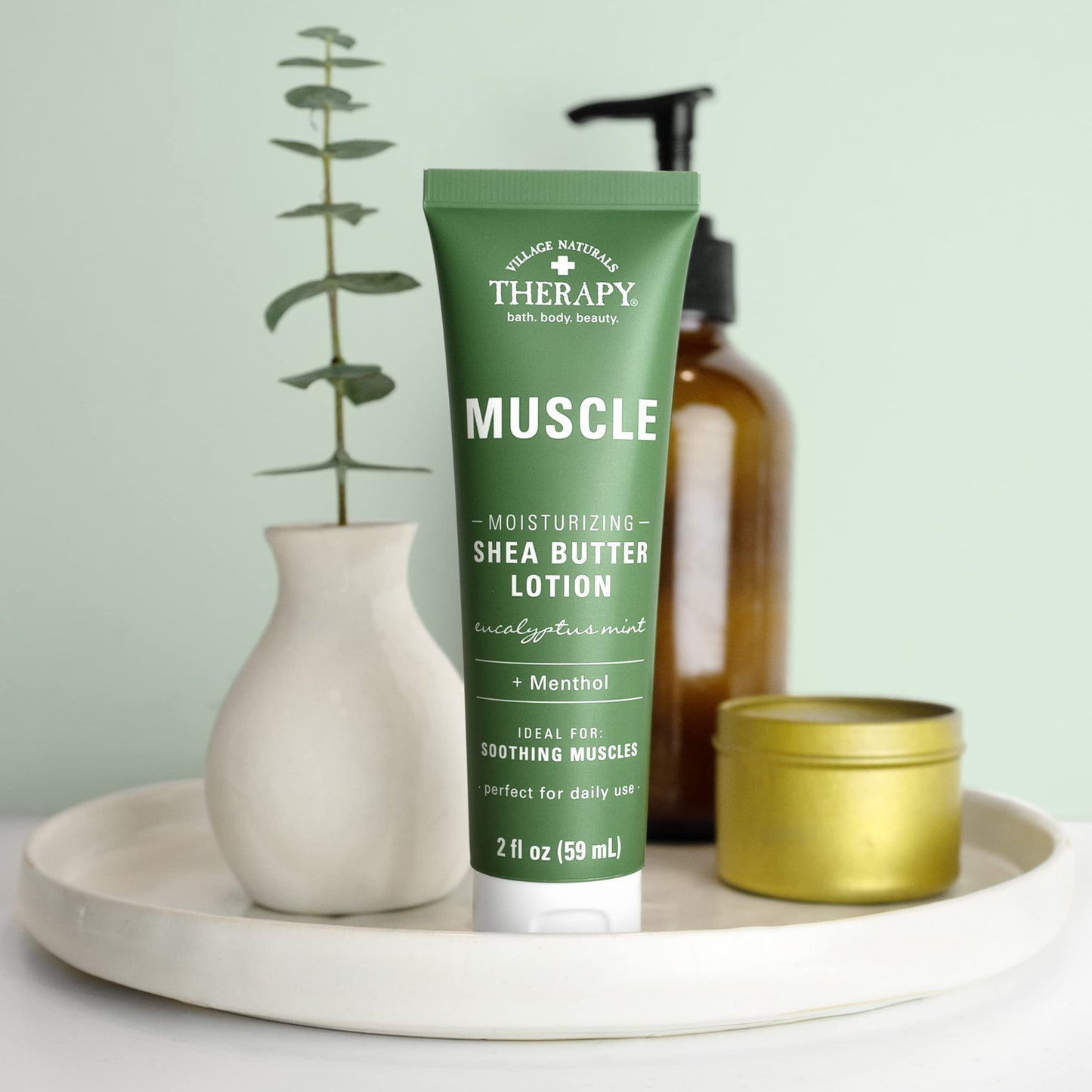 Village Naturals Therapy Muscle Shea Butter Lotion, Eucalyptus Mint Scent, 2 fl oz, Pack of 6