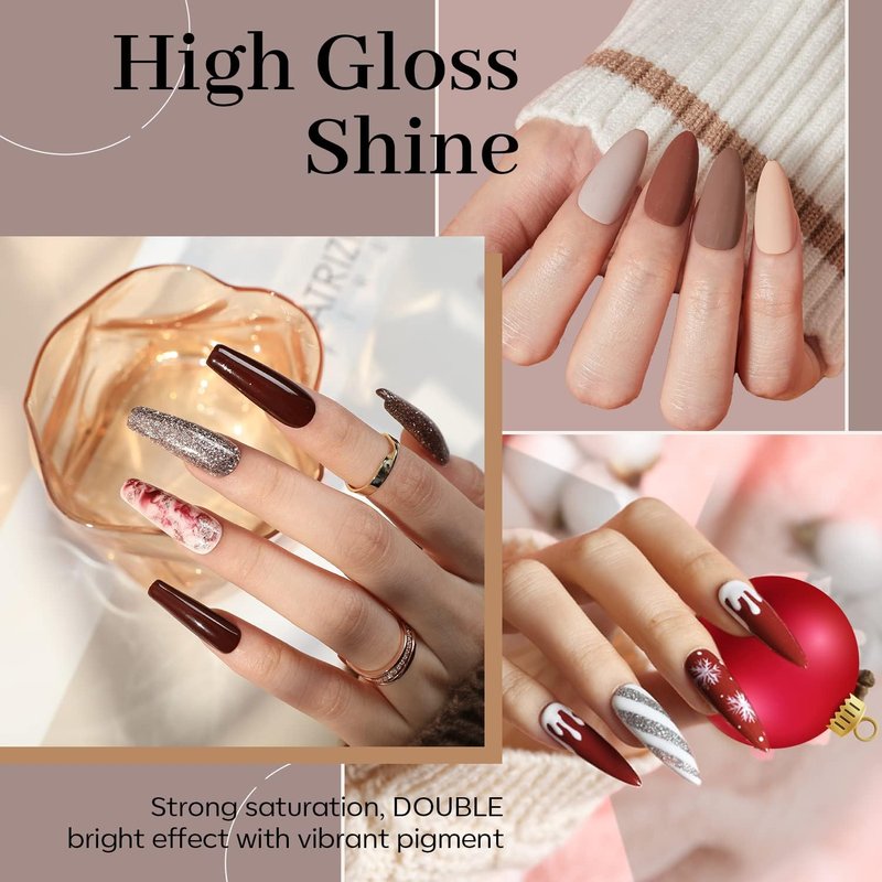 modelones Gel Nail Polish Set, 6 Colors Nude Brown Gel Polish Kit Glitter Champagne Gold Burgundy Wine Dark Red Nail Polish Soak OFF LED Manicure Nail Art DIY Home Salon Gift for Women
