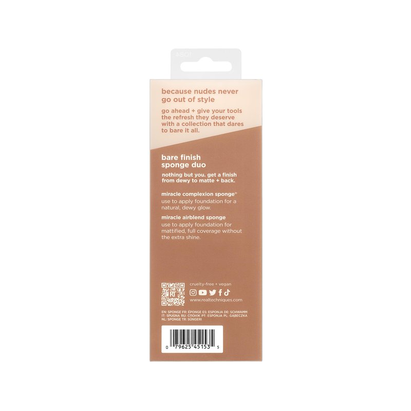 Real Techniques New Nudes Bare Finish Sponge Duo, Beauty Sponges for Liquid Foundation, Skin Tint & Concealer, Light-to-Full Coverage, Latex-Free Makeup Sponges, Cruelty-Free, 2 Count