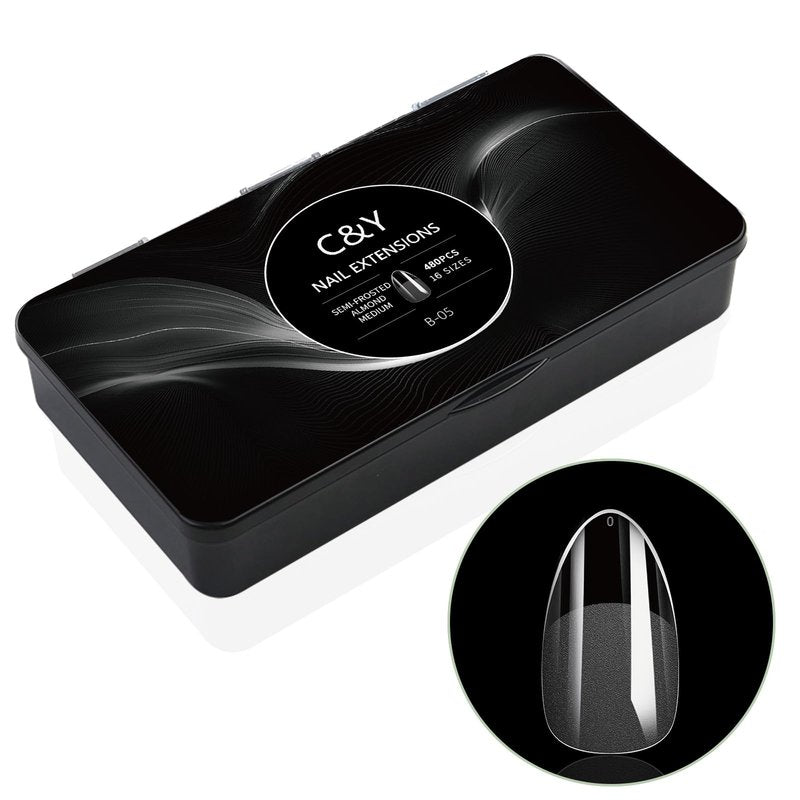 Cycullinyt 480pcs Sculpted Medium Almond Soft Gel Nail Tips, Professional False Nail Tips with Box - 16 Sizes Full Cover Clear Acrylic Press On Fake Nails for Extension Manicure Salon DIY at Home