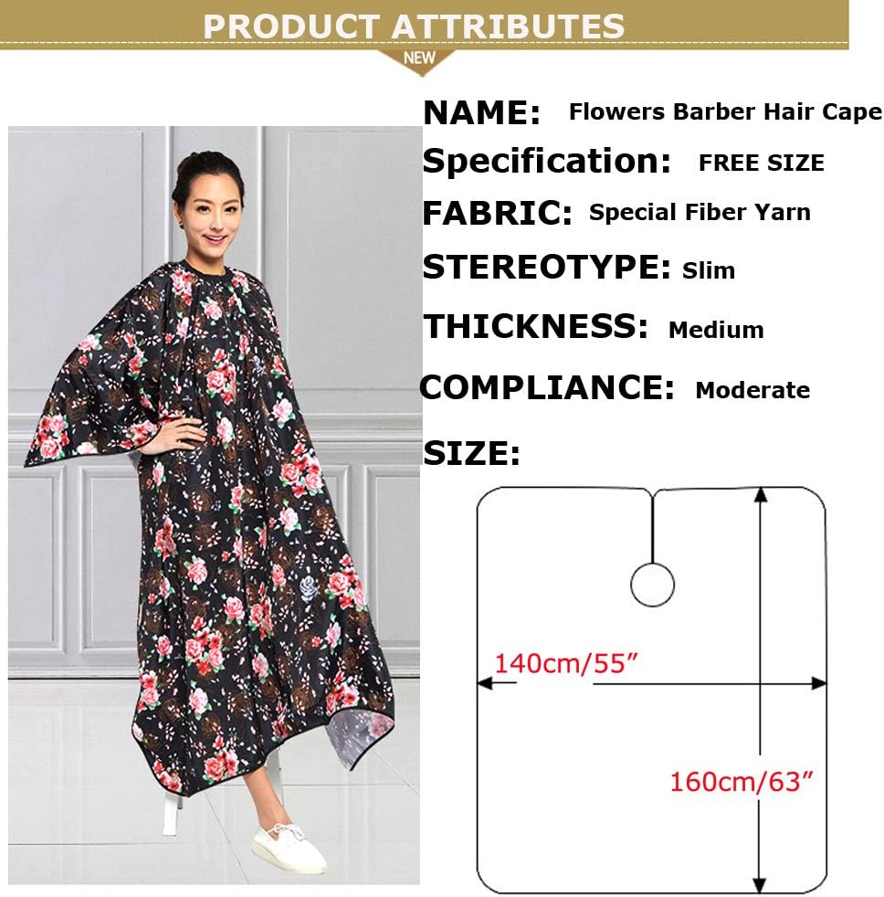 Skiennix Professional Hair Stylist Cape - Waterproof Rose Flower Design | 55" x 63" Snap Closure