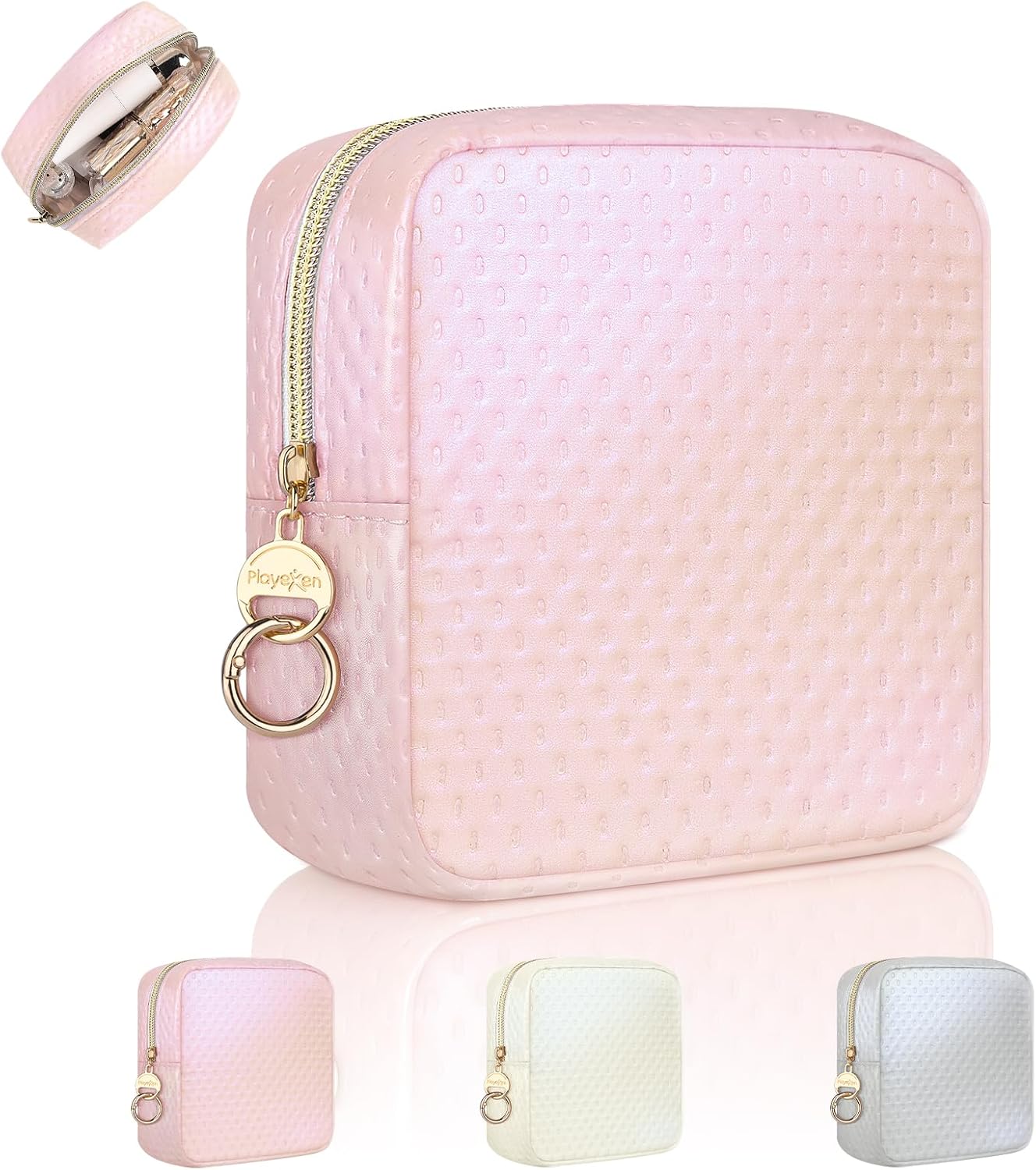 Skiennix Small Makeup Bag - Portable Mini Cosmetic Travel Pouch for Women | Pink, Perfect Gift Option
