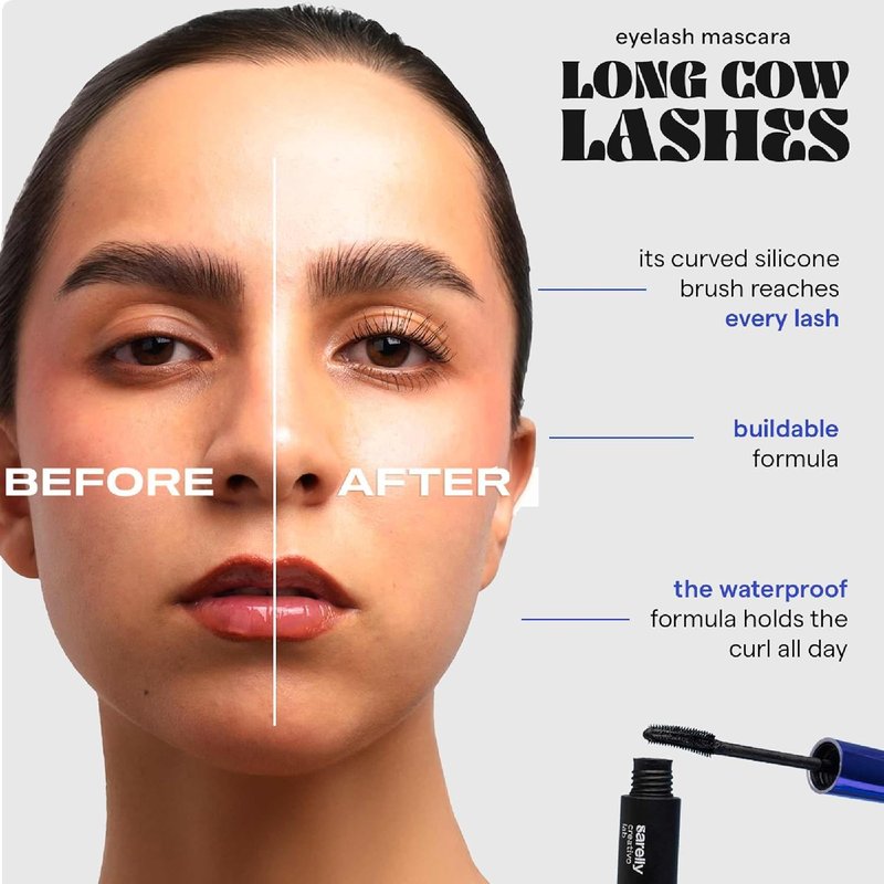 SARELLY Cow Lashes Mascara - Waterproof, Volumizing & Lengthening Formula | Vegan & Cruelty-Free