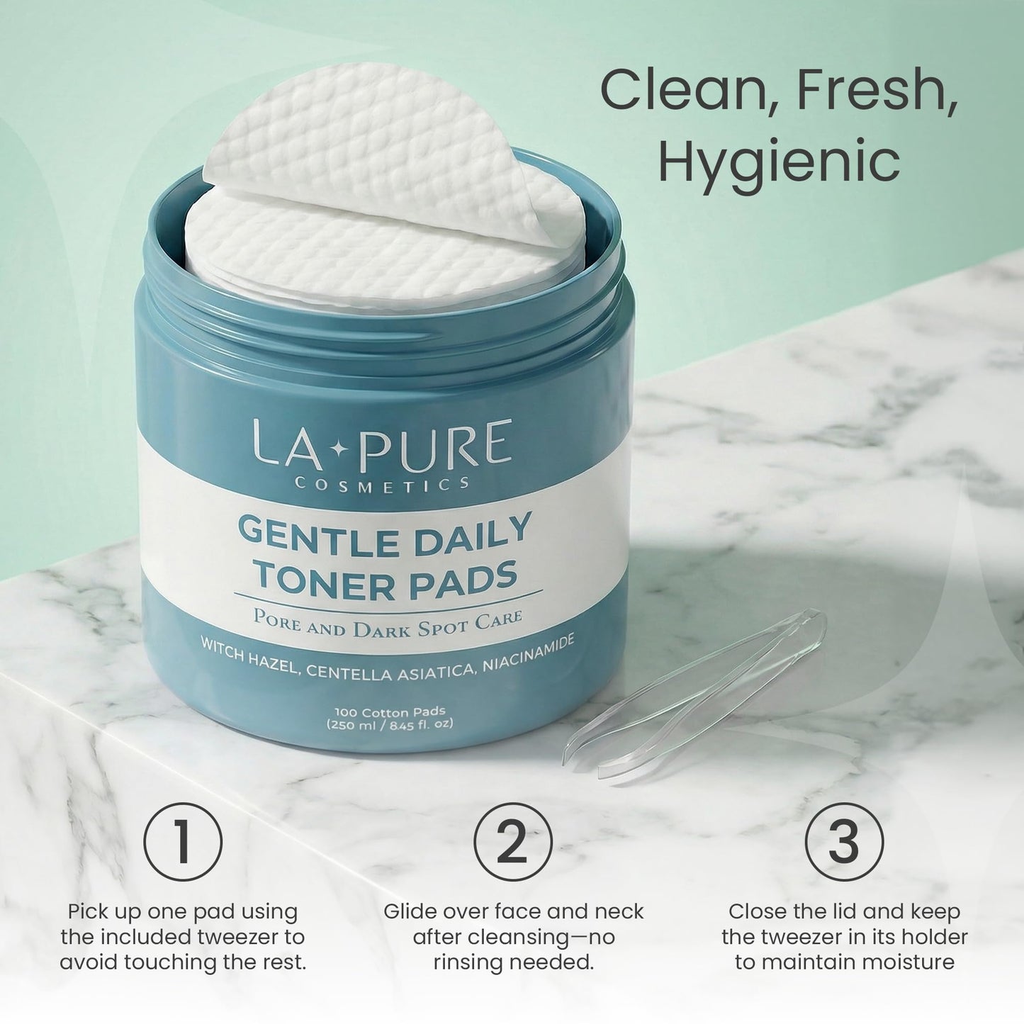 LA PURE Korean Toner Pads for Face - Alcohol-Free Exfoliating Pads with Witch Hazel, Centella Asiatica & Niacinamide to Exfoliate, Hydrate, Refine Pores & Improve Look of Dark Spots, 100 Ct