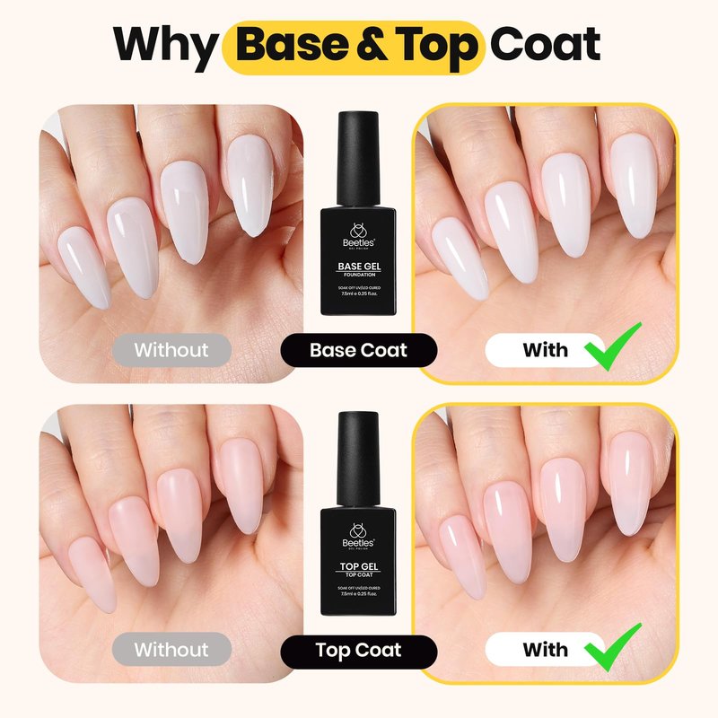 Beetles Builder Gel with Base & Top Coat Gel,3 Pcs Clear Builder Nail Gel,for Nail Strengthening Building Apex Extension for Beginner DIY Salon at Home Gifts for Women,UV & LED Lamp Needed