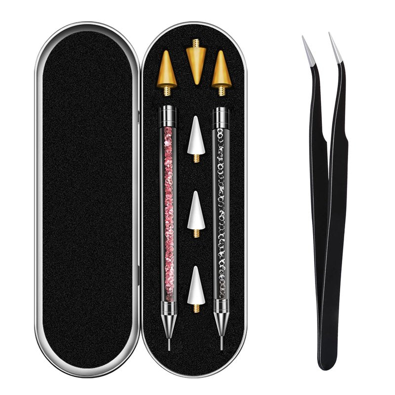 Rhinestone Picker Tool - Dual-Ended Nail Art Applicator with Acrylic Handle & 4 Wax Tips | 2 Pack