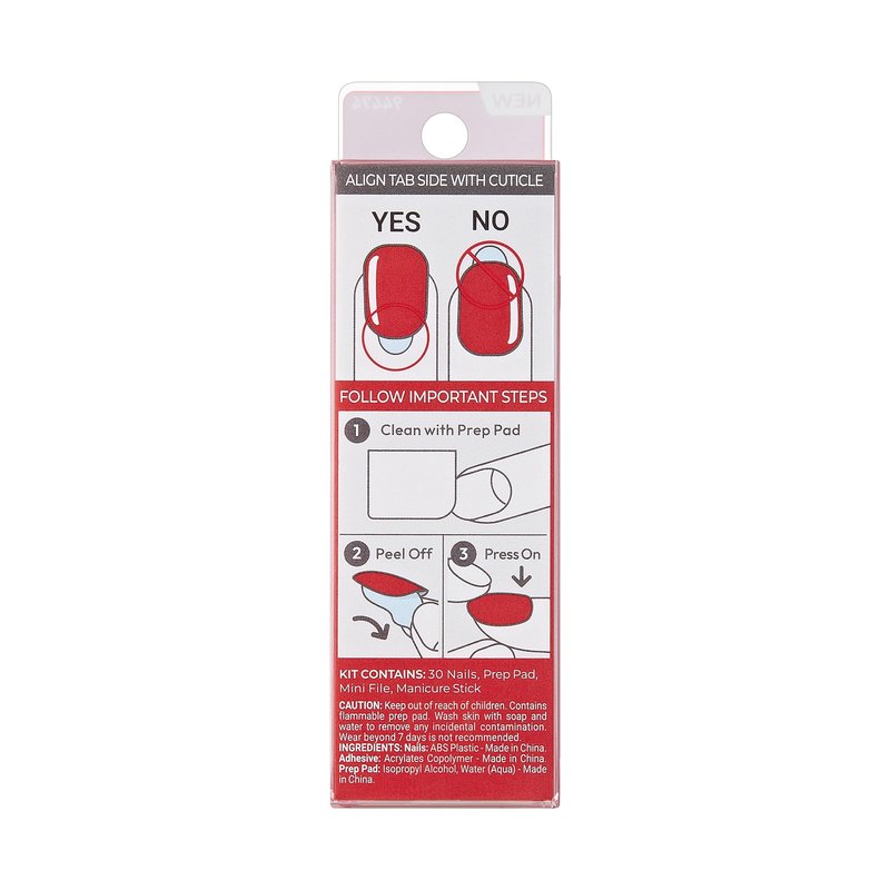 Kiss Impress No Glue Mani Press On Nails, Color, 'Golden Harvest', Red, Short Size, Squoval Shape, Includes 30 Nails, Prep Pad, Instructions Sheet, 1 Manicure Stick, 1 Mini File