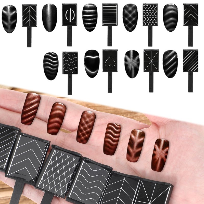 16 PCS Cat Eye Nail Magnet Set, Cat Eye Gel Nail Polish Magnet Wand Double-Head Nails Magnets Stick Nails Design Tools Diverse Glassy Cat-eye Effect Nail-Art DIY Accessories