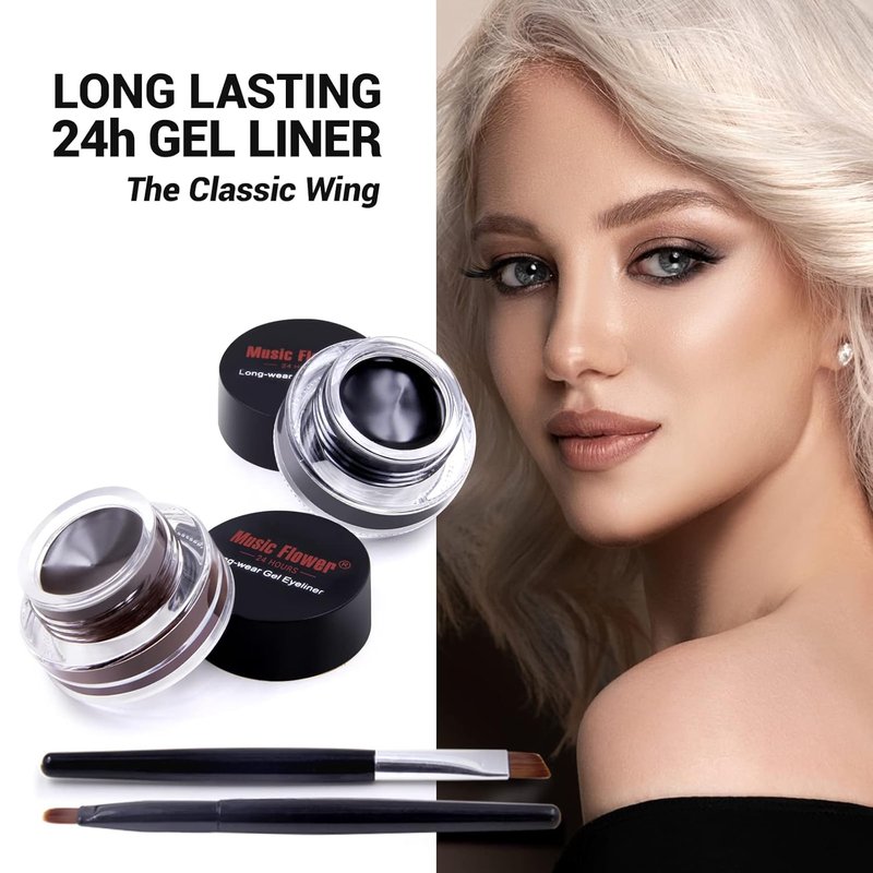Music Flower Gel Eyeliner - Waterproof, Long-Lasting, Smudge-Proof | Black & Brown, 3g, Pack of 2