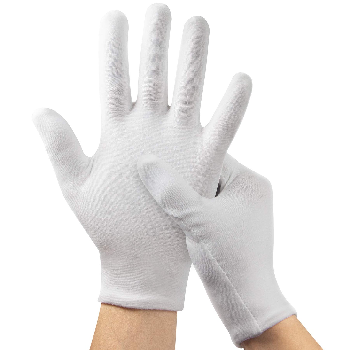 White Gloves, 6 Pairs(12 Pcs) Thinck Cotton Gloves for Dry Hands Sleeping, Moisturizing Gloves Spa Eczema Overnight, Work Gloves for Coin Jewelry Service